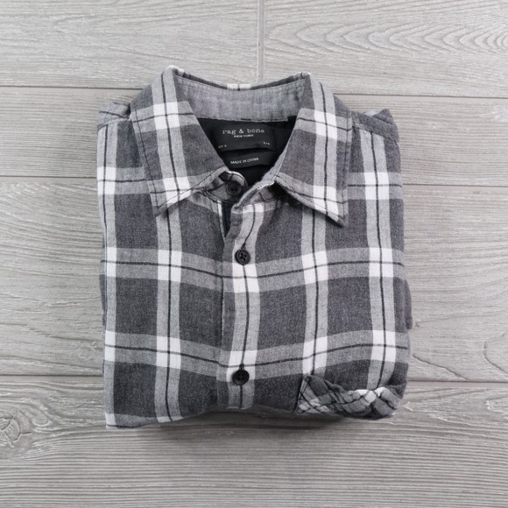 Rag & Bone New York Fit 3 Shirt Men's Size Small Gray‎ Plaid Flannel Button Down